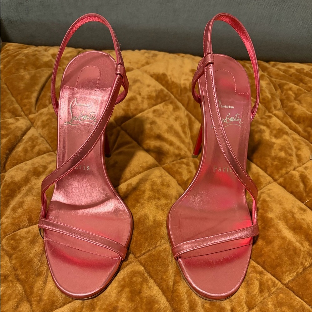 Christian Louboutin Metallic Pink Rosalie Strappy Stiletto Sandals EU 39
